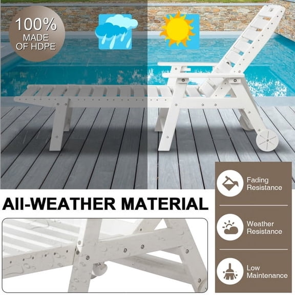 Ambifirner 77in Adjustable Reclining Lounge Bed - White Outdoor Chair Chaise Lounge 450lbs Capacity w/6-Position Backrest, Weather Resistant Design for Poolside/Patio/Backyard