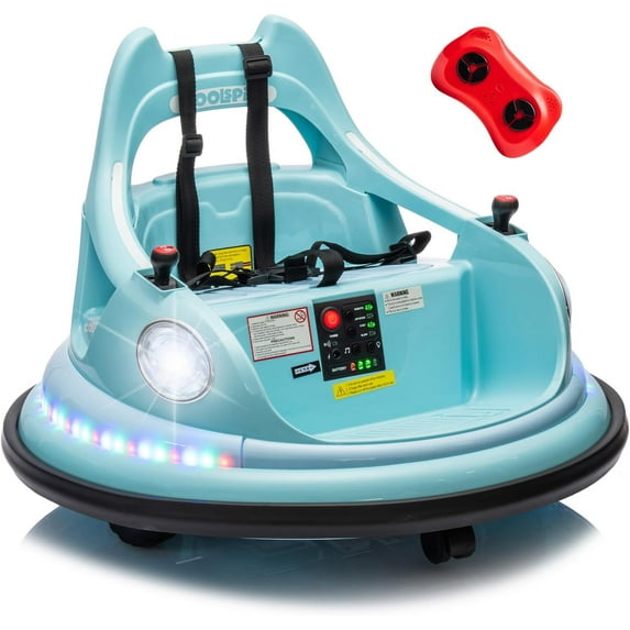 Ambifirner Bumper Car 12V 2-Speeds Electric Ride On Bumping Toy Gifts W/Remote Control, LED Lights, Bluetooth, 360°Spin and DIY Sticker, Blue