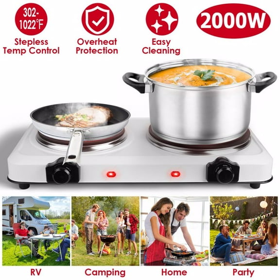 Ambifirner Electric Hot Plate for Cooking,Electric Cooktop 2 Burner,2000W Portable Electric Stove,Glass Cooktop Stepless Temperature Adjustments,Countertop Cooktop for Dorm,Compatible