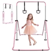 Ambifirner Foldable Gymnastics Set - 5-Height Adjustable Bar with Bone Development Guide, Easy 2-Step Assembly Kids Fitness Equipment for Indoor/Outdoor