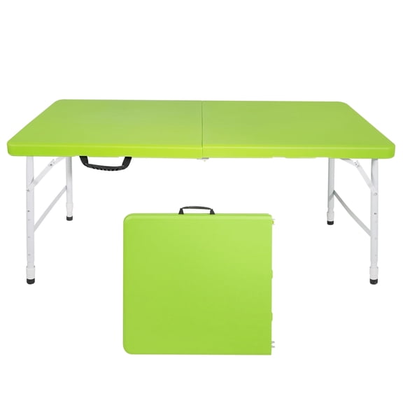 Ambifirner Folding Table 4 Foot Portable Heavy Duty Plastic Fold-in-Half Utility Table Small Indoor Outdoor Adjustable Height Folding Table with Carrying Handle, Camping and Party
