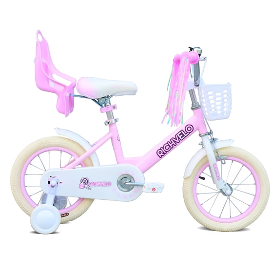 Ambifirner Girls Bike: 12/14/16 Inch Kids Bike with Training Wheels – Girls & Boys Bicycle, Basket, Doll Seat & Streamers, Coaster Brake for Ages 2-10