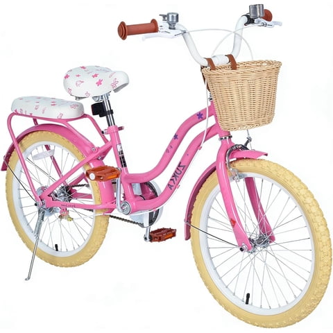 Ambifirner Bike：20 Inch Bike Princess Style Small Bicycle Adjustable Seat with Doll-Seat & Basket Pink