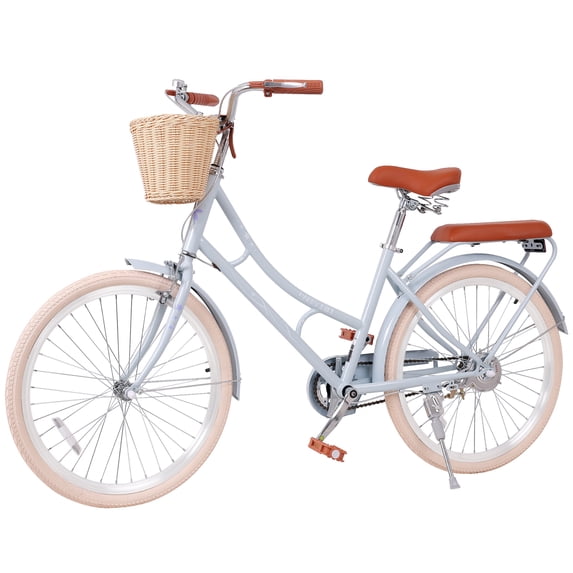 Ambifirner Girls Bikes 24 inch: Beach Cruiser Bike for Women, Commuter Bicycle with Front Basket , High Carbon Steel Frame, Comfortable City Bike for Outdoor Riding