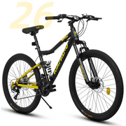 Ambifirner Men's Mountain Bike - 21-Speed Steel Frame, Double Disc Brakes & Shock Absorption, All-Terrain Men Bicycle for Adult Riders, Black