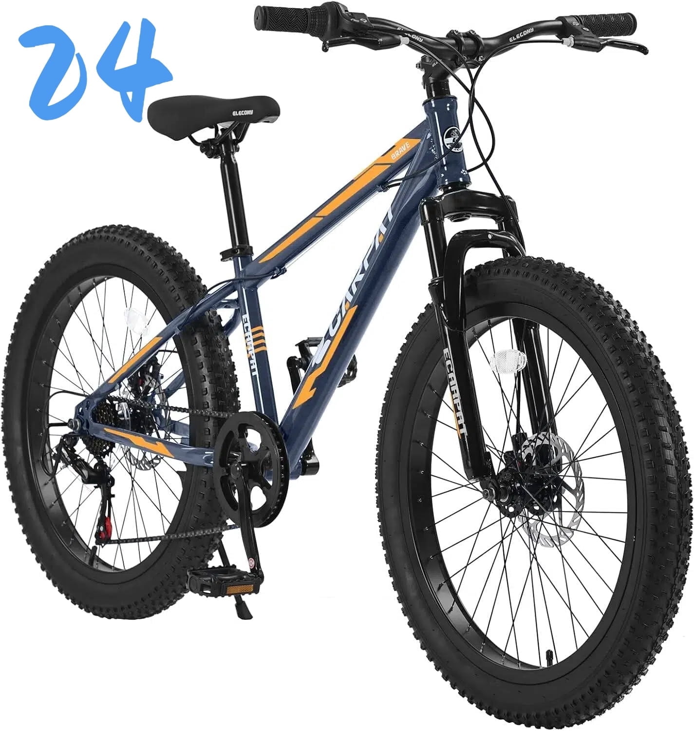 Ambifirner Mens and Women Fat Tire Mountain Bike, 24-Inch Bicycle Wheels, 3-Inch Wide Tires, Steel Frame, 7 Speed Drivetrain, Disc Brakes