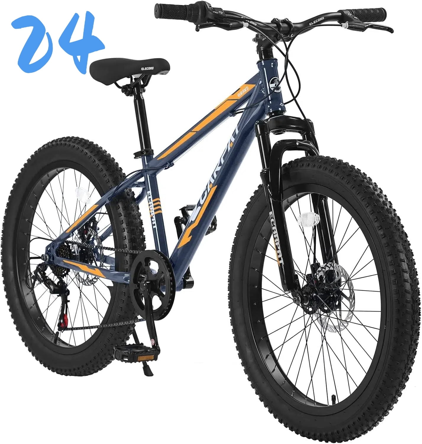 Ambifirner Mens and Women Fat Tire Mountain Bike, 24-Inch Bicycle Wheels, 4-Inch Wide Tires, Steel Frame, 7Speed Drivetrain, Disc Brakes