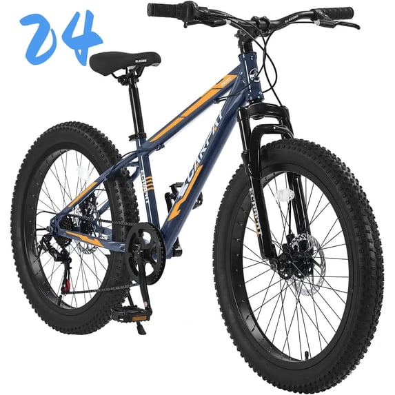 Ambifirner Mens and Women Fat Tire Mountain Bike, 24-Inch Bicycle Wheels, 4-Inch Wide Tires, Steel Frame, 7Speed Drivetrain, Disc Brakes