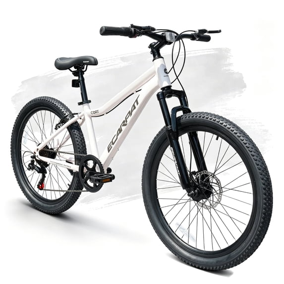 Ambifirner Mountain Bike: 7 Speeds with Disc Brakes Mens Womens Mountain Bike, 24 Inch Front Suspension MTB Bicycle for Outdoor Trail Commuter