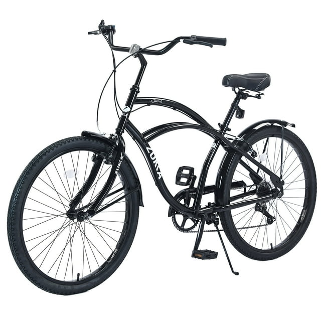 Ambifirner Retro Commuter Cruiser - 26" Steel Frame & Brown Leather Saddle - Perfect City Bike for Men with 7-Speed Shimano (Easy-Access Step-Thru Design)