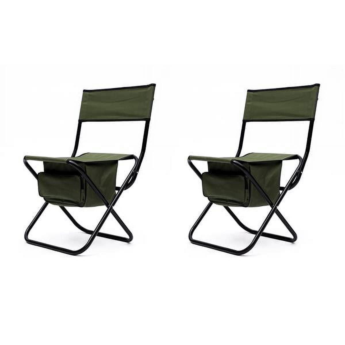 Green Steel Frame Folding Camping Chairs with Storage Bag, Set of 2