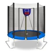 Ambifirner Trampoline 8FT Round Outdoor Trampoline with Outer Net, Blue, Soft Basketball Board 4 Legs