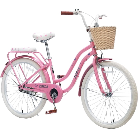 Ambifirner Women's Hybrid Comfort Bike - 24" Step-Through Steel Frame, 7-Speed Shimano & Dual V-Brakes, Commuter Bicycle with Quick Assembly, Pink