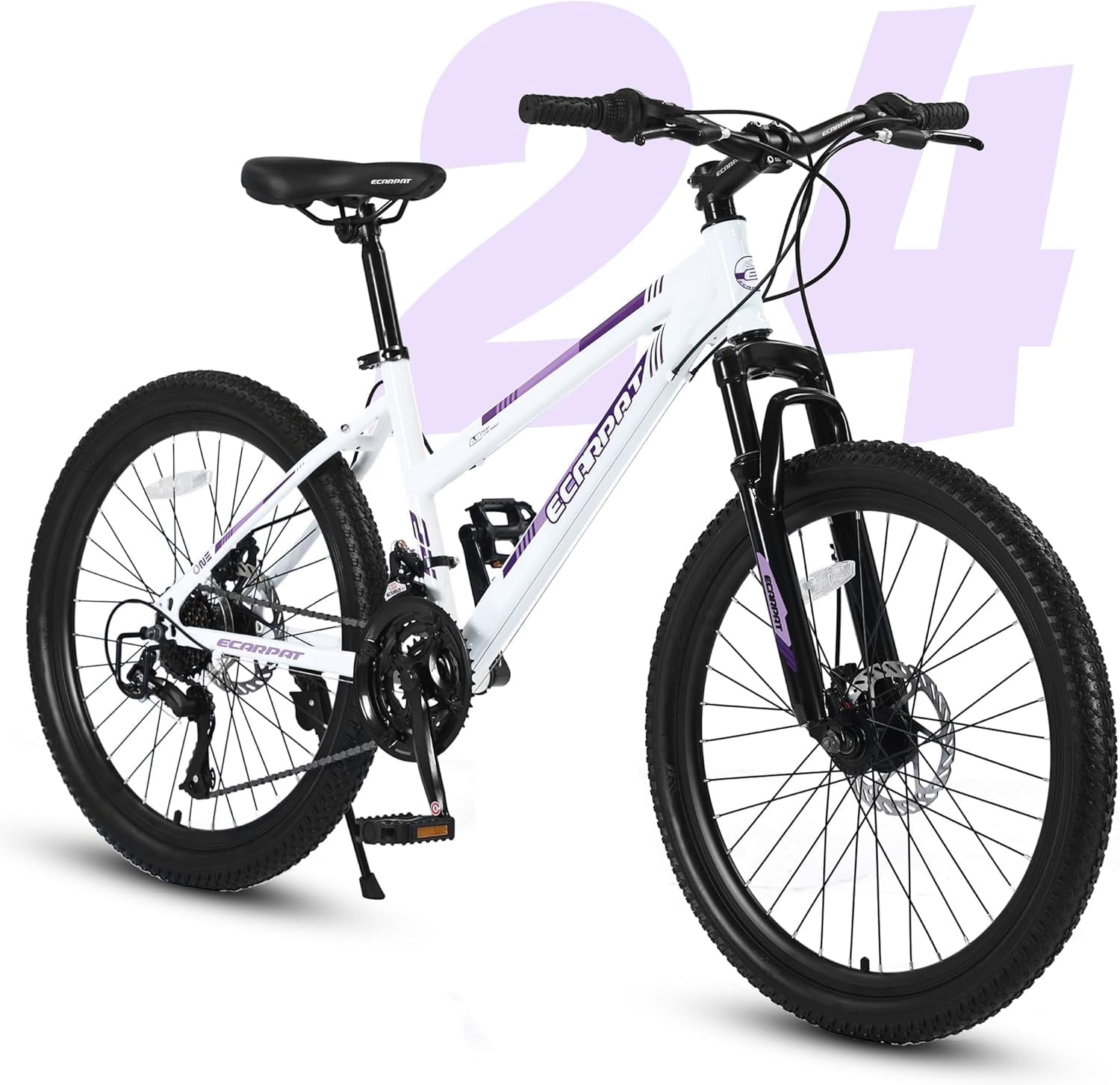 Ambifirner Womens Mountain Bike, 24 Inch 21 Speeds Hybrid Commuter Bicycle for Adults, Disc Brakes and 100mm Front Suspension White
