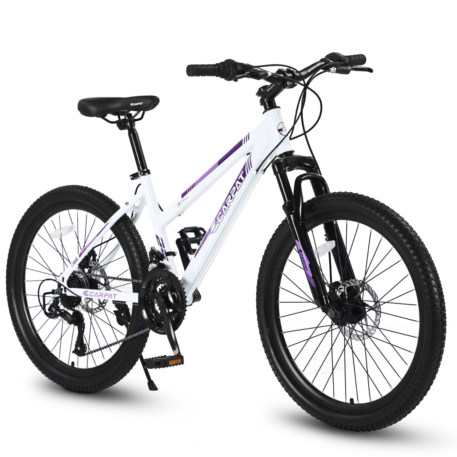 Ambifirner Womens Mountain Bike, 24 Inch 21 Speeds Hybrid Commuter Bicycle for Adults, Disc Brakes and 100mm Front Suspension White
