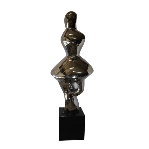 Nifao Ambiguous Stainless-Steel Statue On Marble Base  Stainless Steel Sculpture on Marble Base, Modern Art Decor, 28"L x 28"W x 100"H