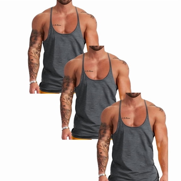 Ambiloof Men's Bodybuilding Stringer Tank Tops Y-Back Gym Fitness Workout Training Running T-Shirts Athletic Quick Dry Top
