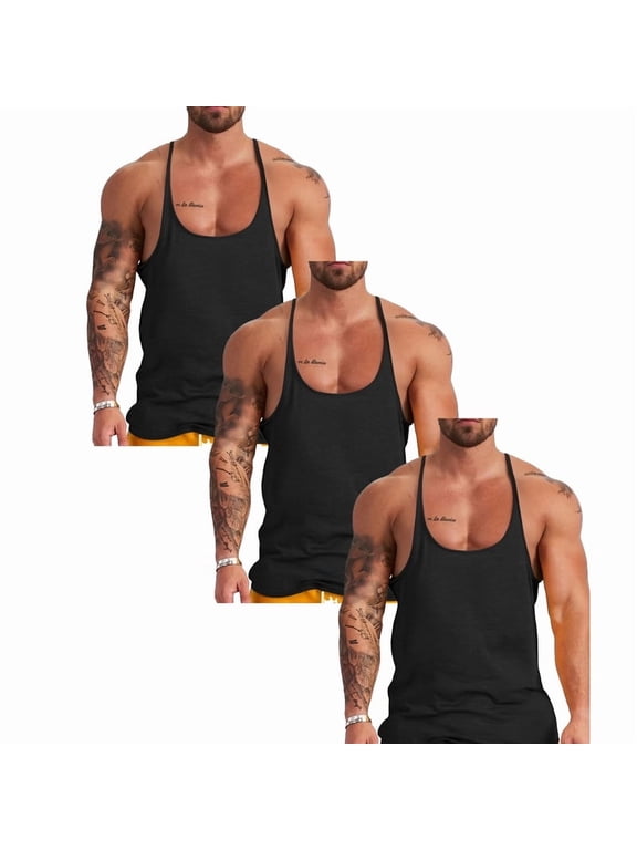Men's Bodybuilding Stringer Tank Tops Y-Back Gym Fitness Workout Training Running T-Shirts Athletic Quick Dry Top