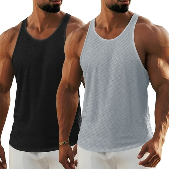 Ambiloof Men's Workout Mesh Tank Tops Quick Dry Y-Back Tops Muscle Athletic Shirts for Gym Smooth Stretchy fabric