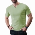 thumbnail image 1 of Ambiloof Men's slim fit muscle skinny V-neck casual t-shirt short sleeve muscle henley t-shirt fashionable business topsGreen/2XL, 1 of 6