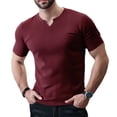 thumbnail image 1 of Ambiloof Men's slim fit muscle skinny V-neck casual t-shirt short sleeve muscle henley t-shirt fashionable business topsRed/XL, 1 of 6