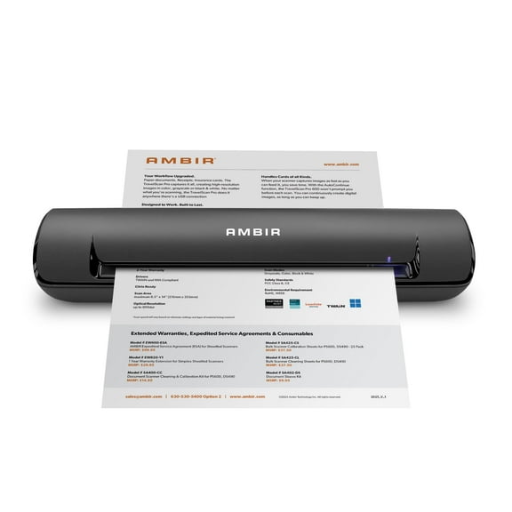 Open Box Ambir ImageScan Pro DS490-AS Duplex ID Card and Document Scanner with AmbirScan for Windows PC