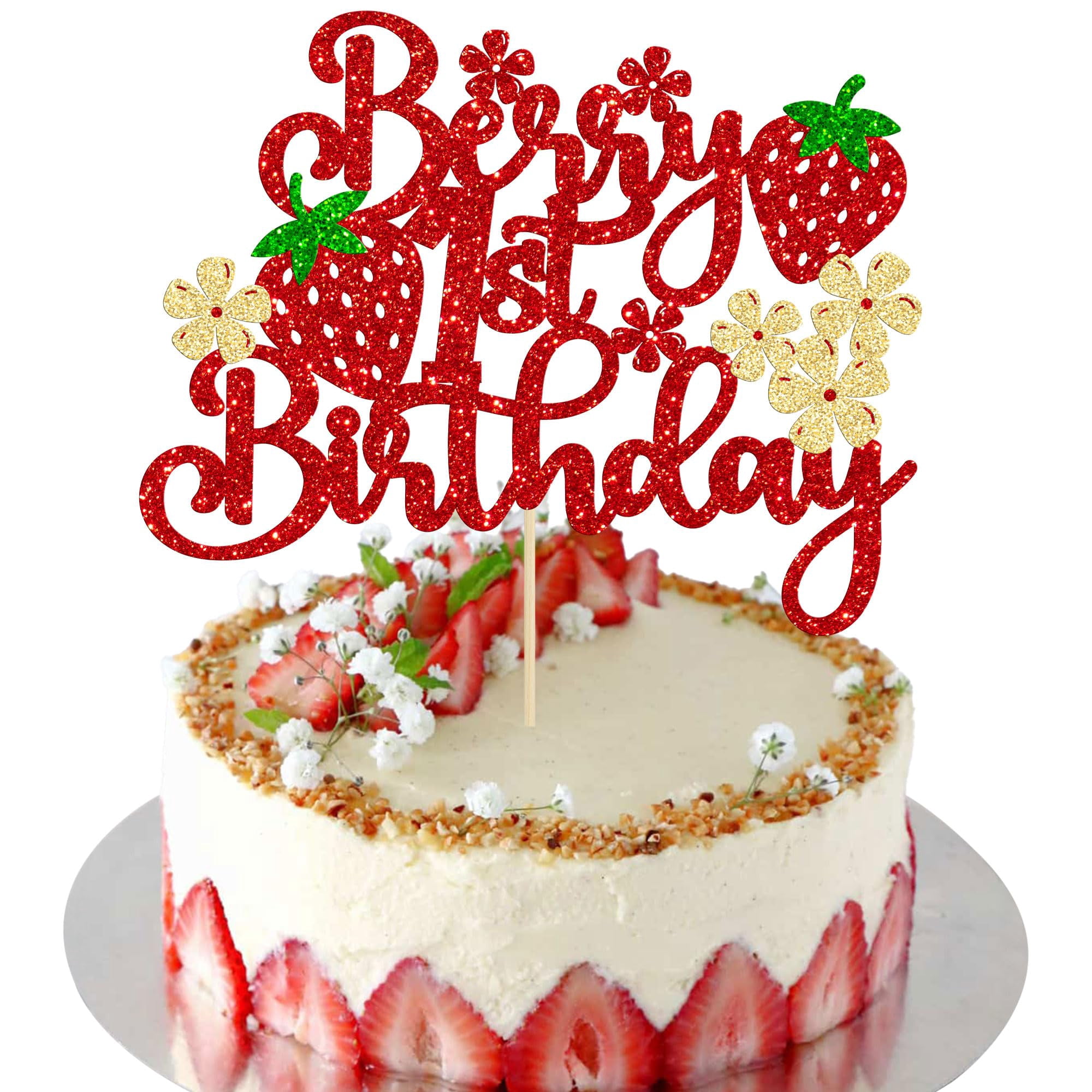 Ephlyn 1Pc Berry FEV6 1st Birthday Cake Topper Glitter Sweet Fruit ...