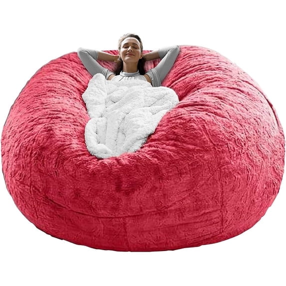 Ambitelligence Bean Bag Chair Cover Sofa Cover Plush Comfortable Casual Round Soft Practical PV Bed Cover Living Room Furniture Lazyboy Sofa Bed Cover 5ft Red
