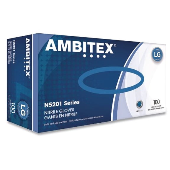 Ambitex N200 Series Powder Free Blue Nitrile Gloves Large 100/Box (NLG200) 103747