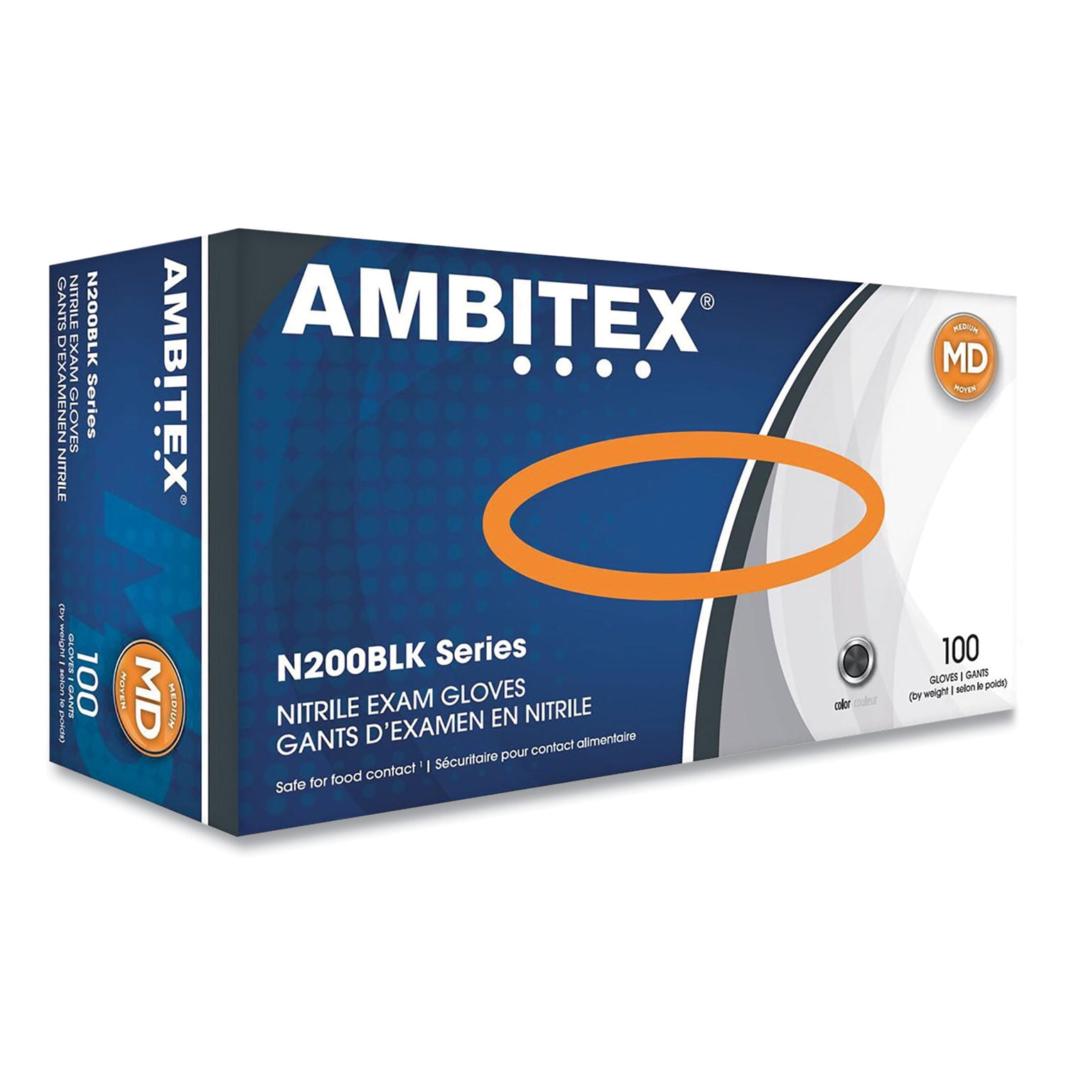TRADEX INTERNATIONAL AMBITEX N200 SERIES POWDER-FREE NITRILE GLOVES, MEDIUM, BLACK, 100/BOX
