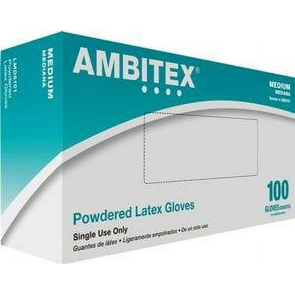 Ambitex Non-Sterile Powdered General Purpose Latex Glove  ''Medium, 100 Count''