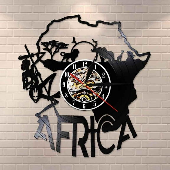 Amblelife Africa Decor Vinyle Record Wall Clock Africa Artwork Laser Cut Wall Clock Night Light Function Handmade Gift for any Occasion
