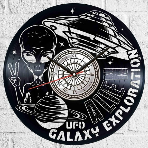 Amblelife Alien Vinyl Record Wall Clock Retro style Wall clock Silent Home Decor Unique Art Special Home Accessories Creative Personality Gift