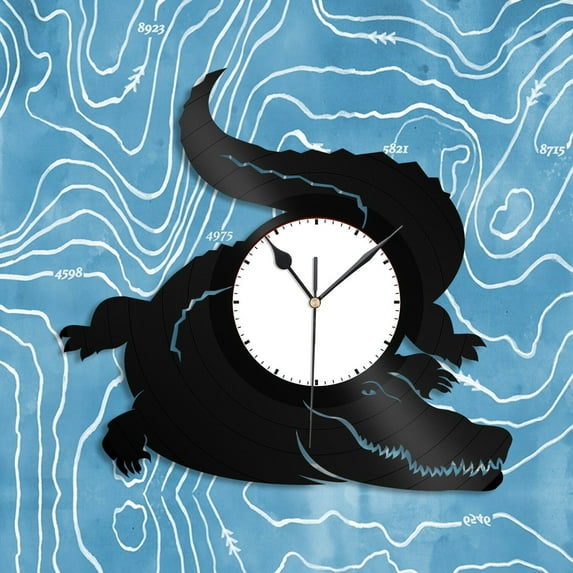 Amblelife Alligator Vinyl Wall Clock Record Animal Lovers Unique Gift Home Office Decor Vintage Design Office Bar Room Home Decor