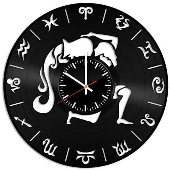 Amblelife Aquarius Zodiac Sign Vinyl Wall Clock, Vinyl Record Handmade Art Decor for Home Room Kitchen, Vintage Original Gift for Any Occasion, Party Supplies Decoration