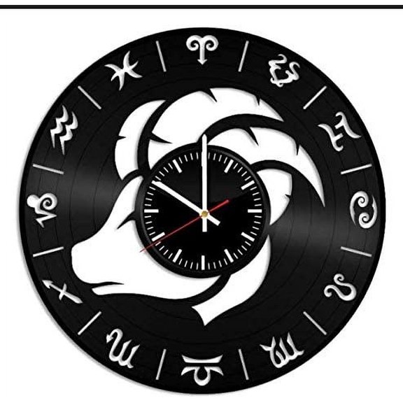Amblelife Aries Constellation Zodiac Sign Vinyl Wall Clock, Vinyl Record Handmade Art Decor for Home Room Kitchen, Vintage Original Gift for Any Occasion, Party Supplies Decoration