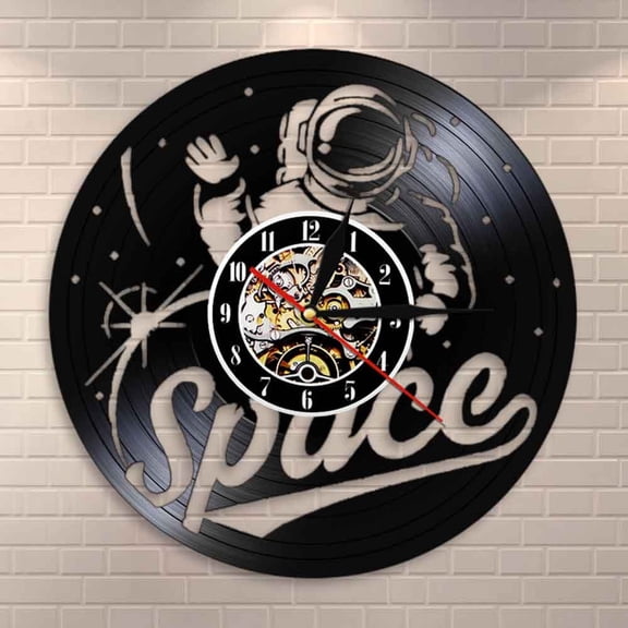 Amblelife Astronaut Vinyl Record Wall Clock Space Room Wall Art Spacesuit Gramophone Vinyl Record Clock Vintage Home Decor Spacemen Gift