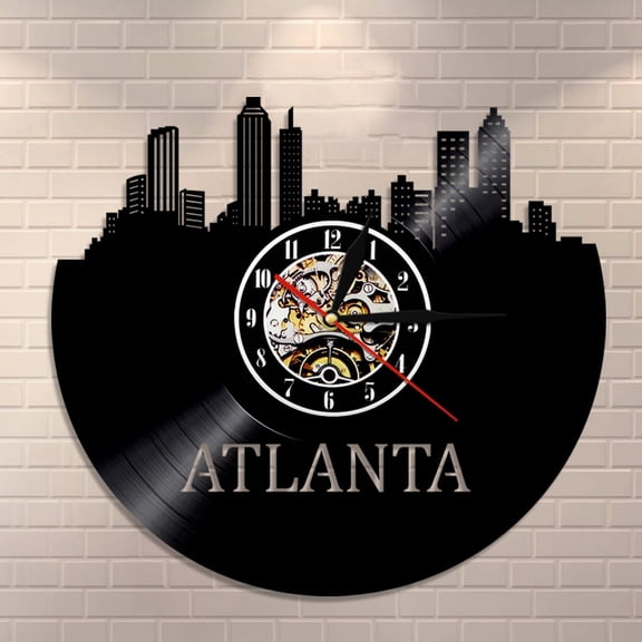 Amblelife Atlanta Skyline Vinyl Record Clock GA Georgia Wall Art Atlanta Wall Decor Atlanta Hometown Cityscape Wall Clock USA Travel Gift