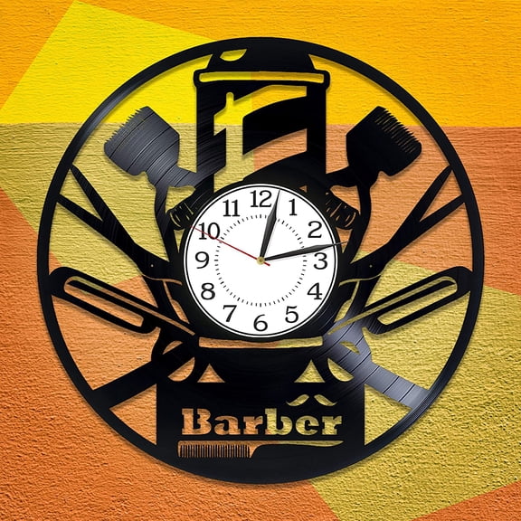 Amblelife Barber Handmade Clock Profession Birthday Gift Idea for Boyfriend for Man Profession Vinyl Record Wall Clock Barbershop Original Home Decor Barber Wall Clock
