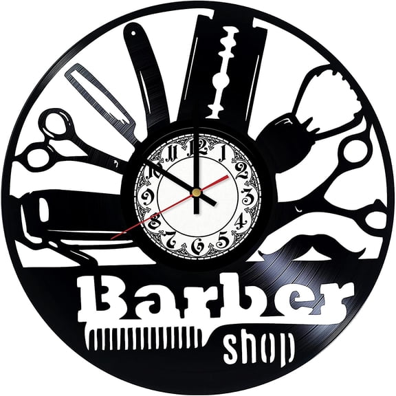 Amblelife Barber Shop Vintage Black Vinyl Record Wall Clock Wall Art 3D Modern Design Office Bar Room Home Decor Gift
