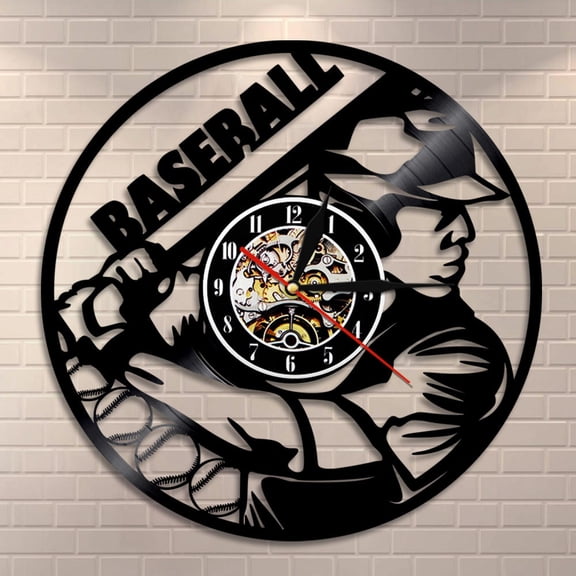 Amblelife Baseball Clock Wall Decor Base Ball Team Player Vinyl Record Wall Clock Baseball Fan Gift Idea Softball Vinyl Record Wall Art