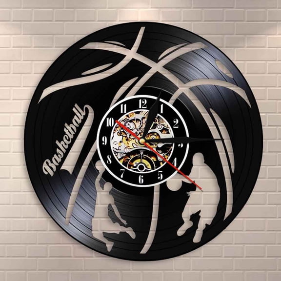 Amblelife Basketball Sports Handmade Wall Art Decor Clocks Basketball Player Vinyl Record Wall Clock Gift For Basketball Fans