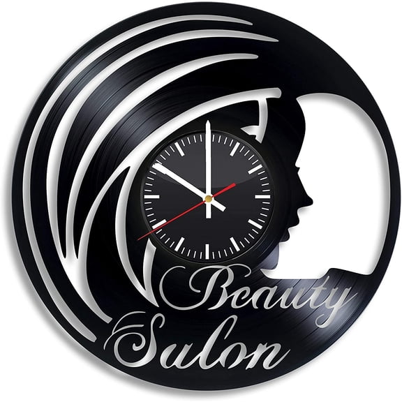 Amblelife Beauty Salon Parlor Beautician Vintage Black Vinyl Record Wall Clock Wall Art 3D Modern Design Office Bar Room Home Decor Gift