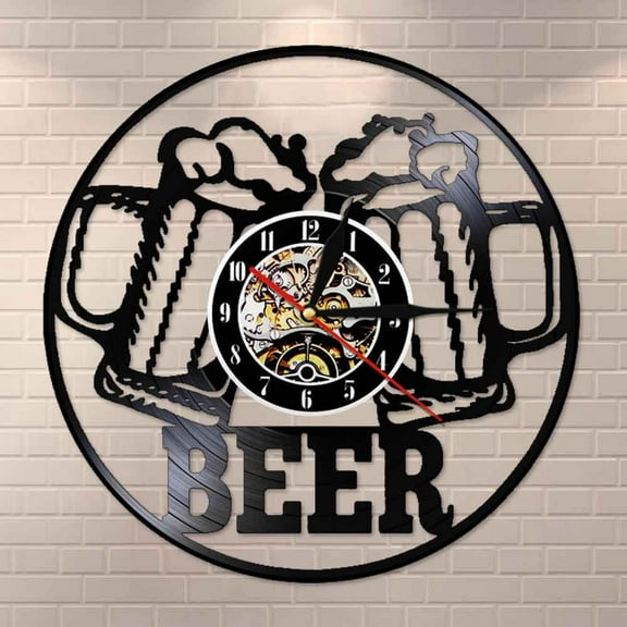Amblelife Beer Bar Wall Decor Modern Clock Drinking Hour Pub Vinyl Record Wall Clock Wall Watch Beer Club Decor