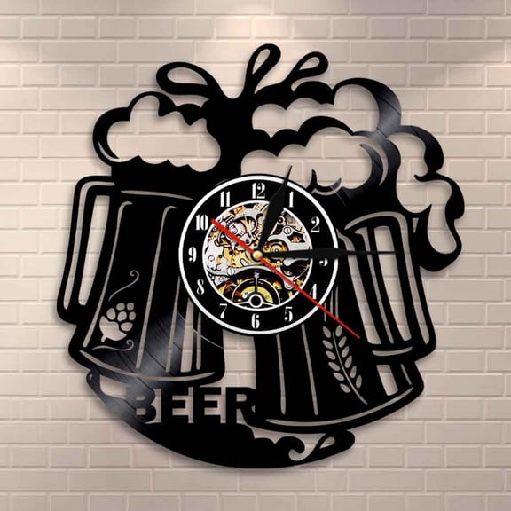 Amblelife Beer Logo Wall Art Wall Clock Pub Bar Tavern Bartender Brew Brewery Cheers Alcohol Liquor Ale Drink Vinyl Record Wall Clock Gift