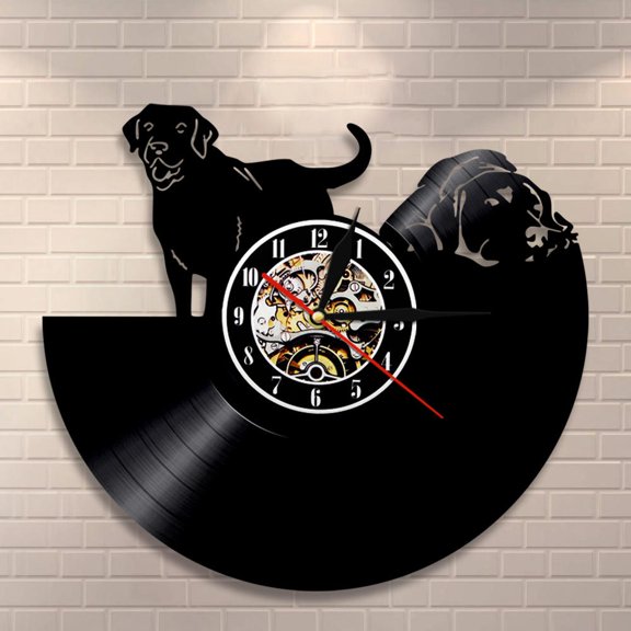 Amblelife Black Puppy Pets Vinyl CD Disc Wall Art Wall Clock Vintage Vinyl Record LP Wall Clock Doggy Style Home Decor Gift For Dog Lovers