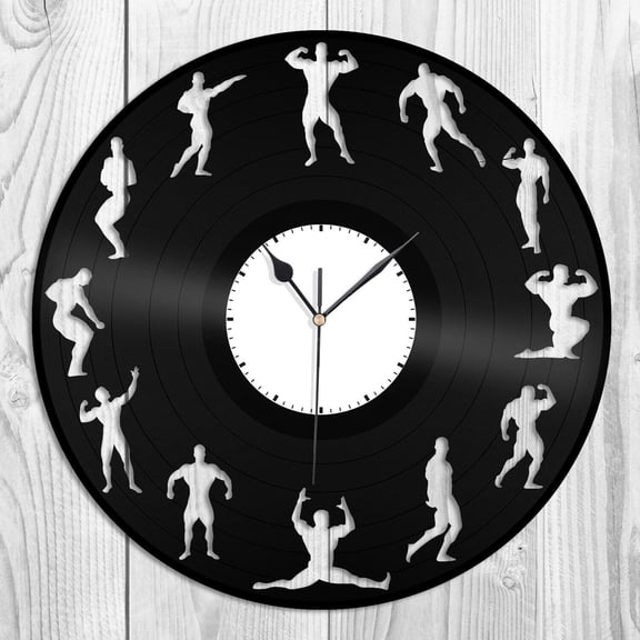 Amblelife Bodybuilders Vinyl Wall Clock Souvenir Gift for Friends Home Room Decoration Vintage Design Office Bar Room Home Decor