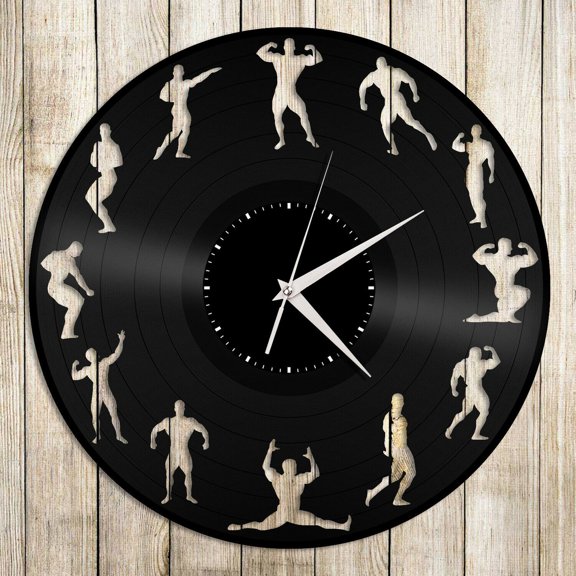 Amblelife Bodybuilders Vinyl Wall Clock Unique Gift for Friends Home Room Decoration Vintage Design Office Bar Room Home Decor