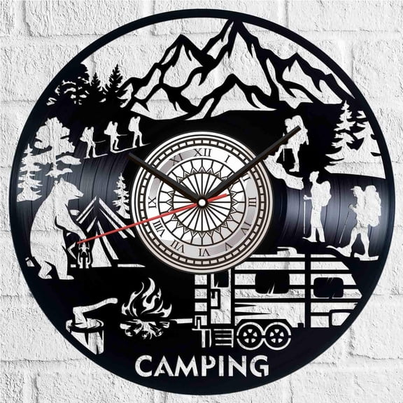 Amblelife Camping Summer Camp Vinyl Record Wall Clock Retro style Wall clock Silent Home Decor Unique Art Special Home Accessories Creative Personality Gift