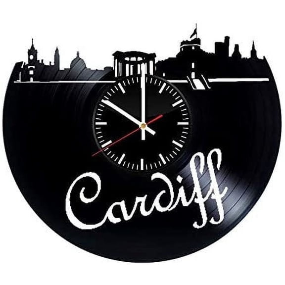 Amblelife Cardiff City Wales Vinyl Wall Clock, Vinyl Record Handmade Art Decor for Home Room Kitchen, Vintage Original Gift for Any Occasion, Party Supplies Decoration
